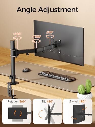 suptek Single Monitor Arm for Desk Mount Stand,Adjustable Monitor Arm for 13 to 32 inch Screen,Load Capacity 22lbs, Pole Adjustable Supports 0.8-2.4 Inch, VESA 75/100mm Black(MD6DBG) - size: Adjustable Pole Monitor Arm