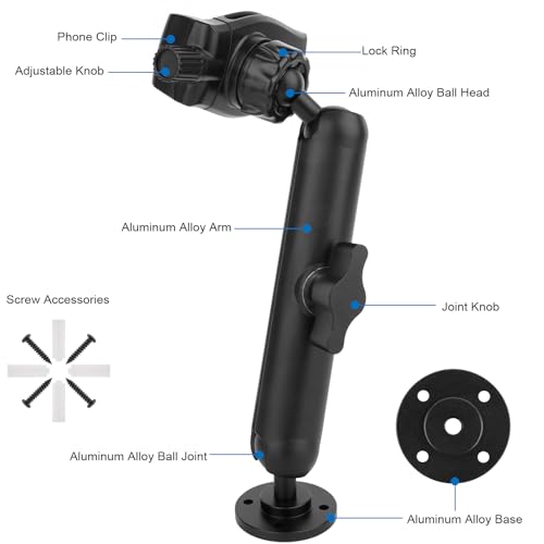 Mippko Wall Mount Phone Holder for Truck/Car/Boat/Wall/Desk,Compatible with 3.5~7.5 inch iPhone/Nexus/HTC/LG/Huawei/Smart Phones,360°Adjustment Aluminium Alloy Arm Drilling Base Mount