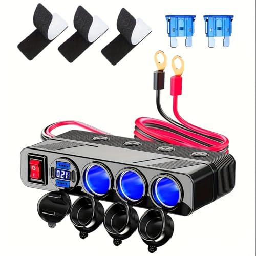 3-Socket Cigarette Lighter Splitter,108W Multi Port Outlet Car Charger PD30W and 4 USB-A QC3.0 18W with LED Display 12V/24V Vehicle Super Fast Adapter for GPS, Dash Cam, iPhone, Car