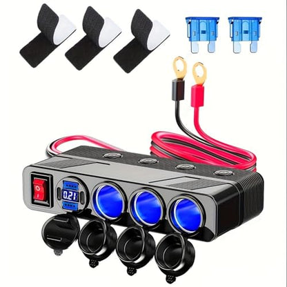 3-Socket Cigarette Lighter Splitter,108W Multi Port Outlet Car Charger PD30W and 4 USB-A QC3.0 18W with LED Display 12V/24V Vehicle Super Fast Adapter for GPS, Dash Cam, iPhone, Car