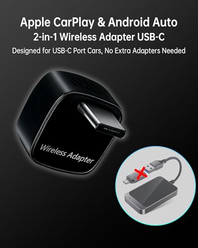 Wireless CarPlay & Android Auto Adapter USB-C Only for USB-C Vehicles - color: black
