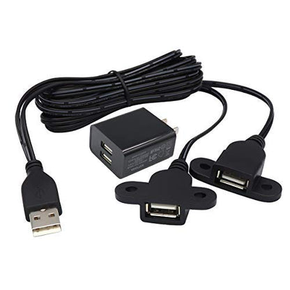 QiCheng&LYS USB 2.0 Male to Dual Female Charging Extension Cable, Furniture nightstand USB Charging Port, Panel Mount Cable with Screw Hole 5ft (1pc 1.5m Cables and adapters) - color: 1 pcs Dual Female 1.5m with Adapters
