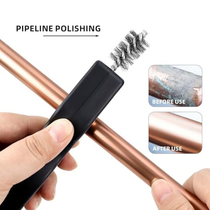 1 Pcs Black Stainless Steel 4 in 1 Copper Tubing Brush Copper Pipe Cleaner Car Battery Cleaning Brush 1/2 in and 3/4 in Cleaning Inside and Outside Thread for Soldering, Plumbing Installation