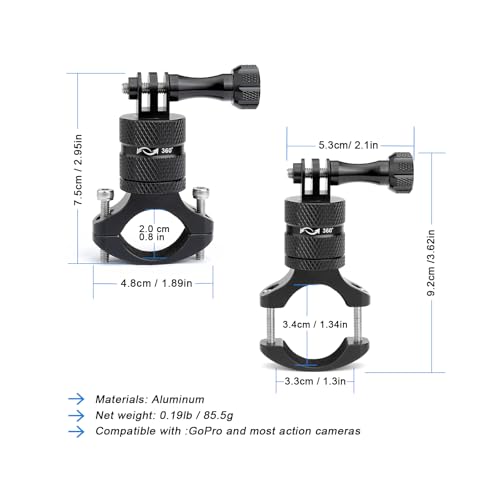 360 Degree Rotation Aluminum Motorcycle Bicycle Rack Mount Holder,Intended for GoPro Hero 13/12/11/10/9/8/Max,DJI Osmo Action 5Pro/4/3,Insta 360 Ace Pro 2/Pro/Ace - color: Black