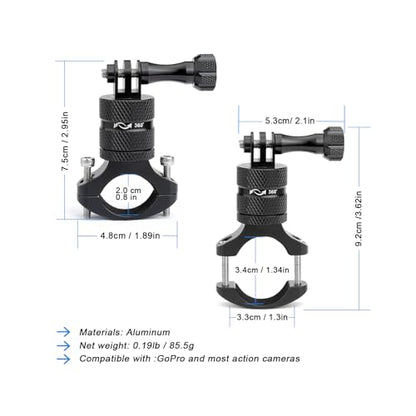 360 Degree Rotation Aluminum Motorcycle Bicycle Rack Mount Holder,Intended for GoPro Hero 13/12/11/10/9/8/Max,DJI Osmo Action 5Pro/4/3,Insta 360 Ace Pro 2/Pro/Ace - color: Black