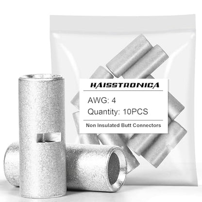 haisstronica 비절연 버트 커넥터 AWG 4 주석 도금 구리 10개 - size: 4 AWG