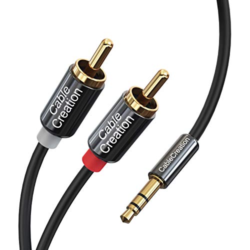 Cablecreation RCA Audio Cable 3.5mm Male to 2-Male RCA Cable, Y Splitter Design Stereo Audio RCA Male Cable, 3 Meters, Black - size: 10FT, style: PVC Jacket