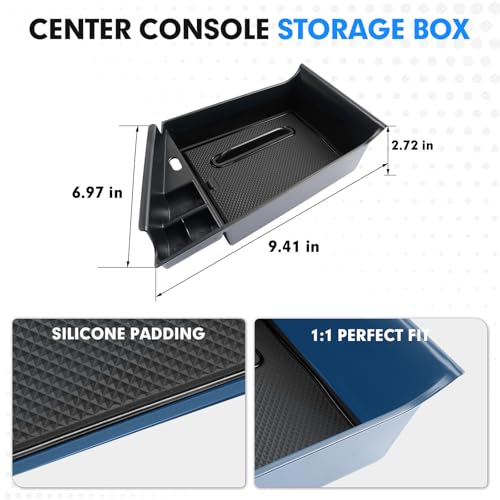 Autorder Center Console Organizer for 2021-2026 Hyundai Elantra Accessories Armrest Storage Box Secondary Insert Tray with Black & Blue Non-Slip Silicone Mats (NOT Fit Manual Hand Break Models) - size: 2021-2026 Hyundai Elantra