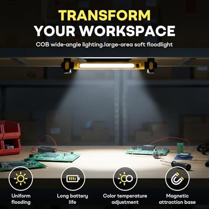 Underhood Work Light, 3000 Lumens COB with 360° Rotating Head, Magnetic Light Bar, 5000mAh Battery, IP54 Waterproof Portable Under Hood Mechanic Light (Yellow) - color: Yellow