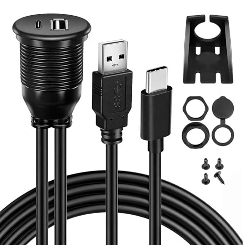 Dual Port USB A/C 2.0 Male to USB A/C 2.0 Female Extension Cable,Flush Mount Waterproof Panel Cable for Car,Truck,Boat,Motorcycle Dashboard 3.3ft - style: USB-Type C-2.0