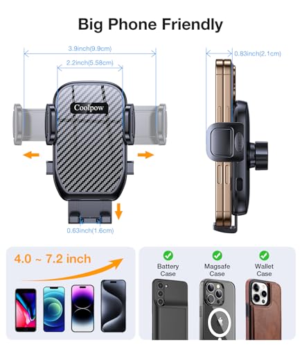 Coolpow Cup Holder Phone Holder for Car Phone Holder Cup Holder Phone Mount【Ultra Stable & Never Shake】Phone Holders for Your Car Cupholder Cell Phone Car Mount for iPhone 17 16 All 4"-7" Smartphones