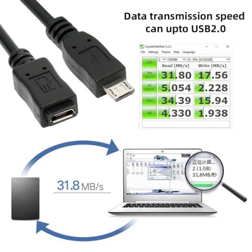 chenyang Micro USB 2.0 Extension Cable,Micro USB 5Pin Male to Female Data Charging Extension Cable for Dash Cam/GPS/Camera 0.65FT/0.2M - size: 0.65FT