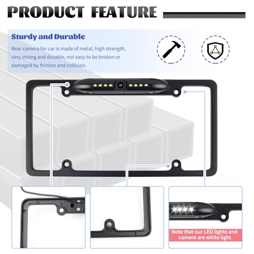 License Plate Backup Camera,170° Wide Angle License Plate Camera with LED HD Night Vision Design,Water Resistant Back up Cameras for Cars for US Licenses Plates,Cars,SUVs
