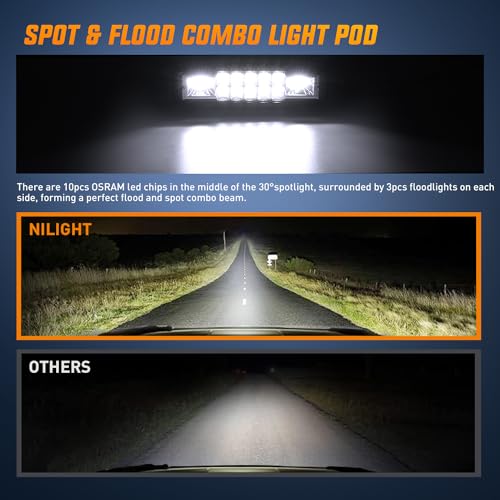 Nilight LED Pods 2PCS 6 Inch 60W Flood Spot Beam Combo Light Bar Driving Fog Off Road Lighting 12V 24V for Trucks UTV ATV Marine Boat Golf Cart Trailer - color: 60W Led Pods 2Pcs White