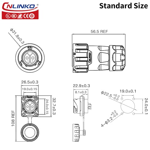 CNLINKO YM-20 2 PIN Waterproof Connector, IP68 Circular Connector, Quick Plugging Aviation Connector, PBT Plastic Shell Solder Connector M20 Male -Female Flange Socket (2 PIN) - size: 2-Pin, style: Solder-Assembly