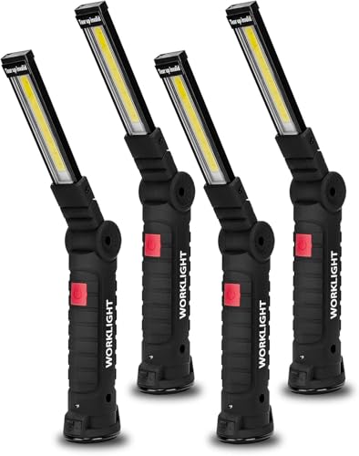 LED Rechargeable Work Light for Mechanic with Magnetic Base Hook - color: Black 4PCS