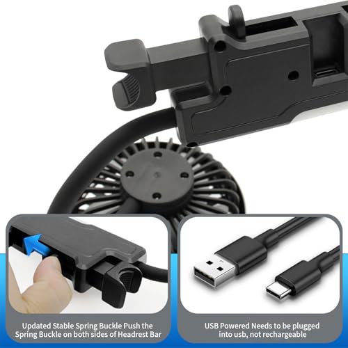Car Fan for Backseat for Kids, Dual Head 360 Rotatable Cooling Fan with 3-Speed and Reading Light, USB Fan That Blows Cold Air for Car SUV RV Truck without AC, Silver