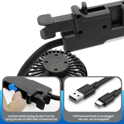 Car Fan for Backseat for Kids, Dual Head 360 Rotatable Cooling Fan with 3-Speed and Reading Light, USB Fan That Blows Cold Air for Car SUV RV Truck without AC, Silver