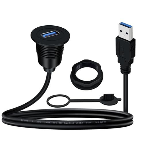 USB Panel Mount Cable 5Gbps USB 3.0 Male to Female Extension 5V 3A USB A Mount Car Mount Extension Cable Support Fast Charging for Car, Boat, Motorcycle, Truck, Etc (2 m/6.5 ft) - size: 2 m/6.5 ft