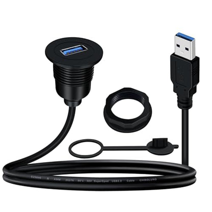 USB Panel Mount Cable 5Gbps USB 3.0 Male to Female Extension 5V 3A USB A Mount Car Mount Extension Cable Support Fast Charging for Car, Boat, Motorcycle, Truck, Etc (2 m/6.5 ft) - size: 2 m/6.5 ft