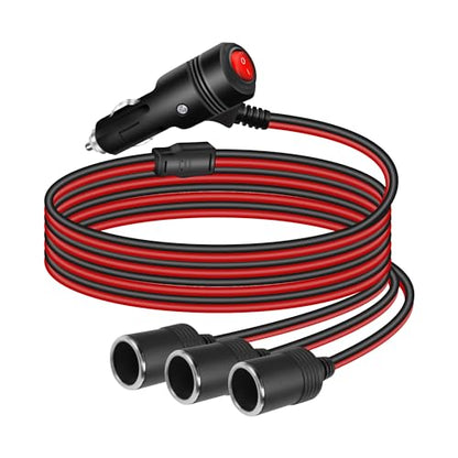 GELRHONR 12V 1 to 3 Cigarette Lighter Splitter Power Adapter, 3 Way Cigarette Lighter Extension Cord with ON Off Switch, Male Plug to Dual Female Socket Extension Cable-1M(1 to 3) - size: 1M, style: 1 to 3