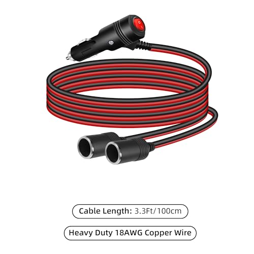 GELRHONR Cigarette Lighter Splitter 2 Socket, 12V Double Cigarette Lighter Adapter, 18AWG Dual Cigarette Lighters Extension Cord with 15A Fuse-1M (1 to 2) - size: 1M, style: 1 to 2