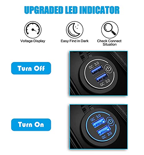 [2 Pack] 12V/24V USB Outlet with Three Extra Panels, Quick Charge 3.0 Dual USB Power Outlet with Touch Switch, Waterproof 12V/24V Fast Charge USB Charger Socket DIY Kit for Car Boat Marine, etc