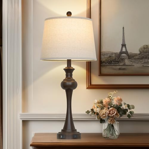 CINSARY Brown Table Lamp for Living Room, 29" Bedside Lamp with USB C+A - color: Brown-1Pack
