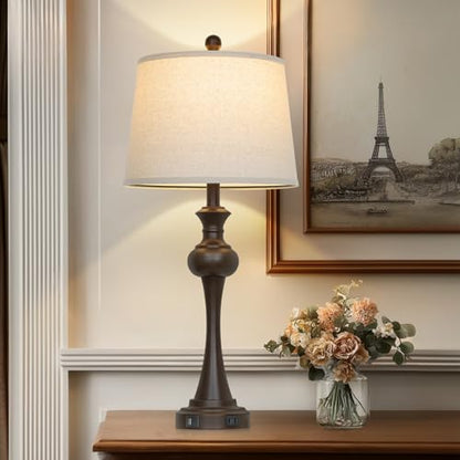 CINSARY Brown Table Lamp for Living Room, 29" Bedside Lamp with USB C+A - color: Brown-1Pack