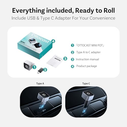 OTTOCAST Mini 3.0 (Pot) 2025 Wireless CarPlay & Android Auto 2-in-1 Adapter, Plug & Play, 5GHz WiFi, Auto Connect for iPhone & Android, Fits 98%+ OEM Wired CarPlay Cars - color: Silver