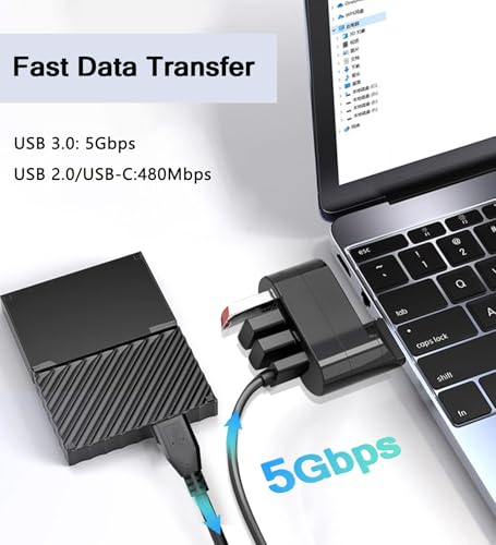 4-Port USB 3.0 Hub [90°/180° Degree Rotatable], Powered USB Hub with 1 x USB C Power/Data Port, USB Expander USB Splitter for Laptop, PC, Car, iMac, MacBook Air/Pro, Tesla-2 Pack - style: 2 Pack Roatating Hub