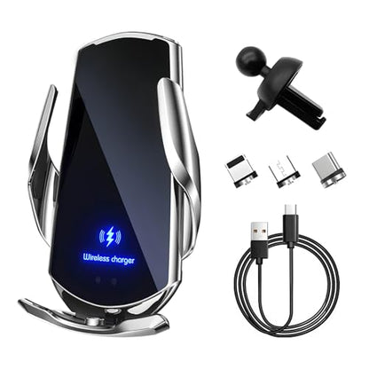 Sun Walker Wireless Car Charger Mount, Electric Induction 15W Fast Charging Bracket Air Vent Phone Holder, Auto-Clamping Wireless Charger Vent Mount Compatible with Most Smartphones (Silver) - color: Silver