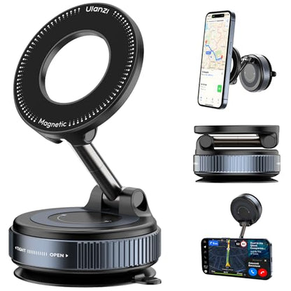 ULANZI Vacuum Suction Cup Phone Mount, 360° Rotatable Magnetic Phone Holder with Adhesive Pad, ≥14N Magnet for Car Kitchen Gym, Car Truck Accessories for iPhone 17 16 Vehicle Mounts