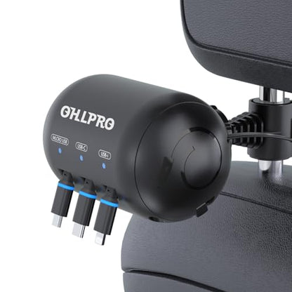 OHLPRO Multi Car Retractable Backseat 3 in 1 Car Charging Station Box Compatible with All Phones | iPhone | Samsung | Uber Taxi Lyft Turo Ride Share Customer Charging Dock Attach to Headrest - size: Standard | 3-IN-1 Charging Station