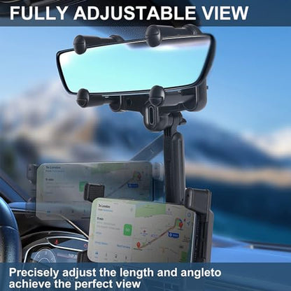kelofam Phone Mount for Car,Car Rear View Mirror Phone Holder, Multifunctional 360°Rotatable and Retractable Tablet Holder for Car，Suitable for iPhone,iPad,Samsung Z Fold 7 6 5, All Foldable Phones