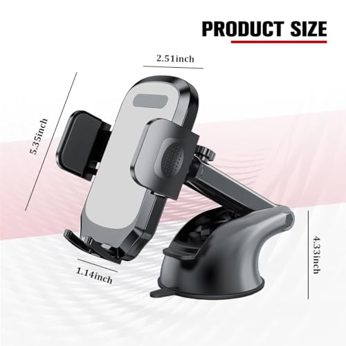 Car Phone Holder, 360° Adjustable Suction Cup Stable Vehicle Dashboard Cell Phone Mount with Air Vent Clamp, Hands Free Automotive Windshield Smartphone Holder, Universal Fit (Gray) - color: Gray