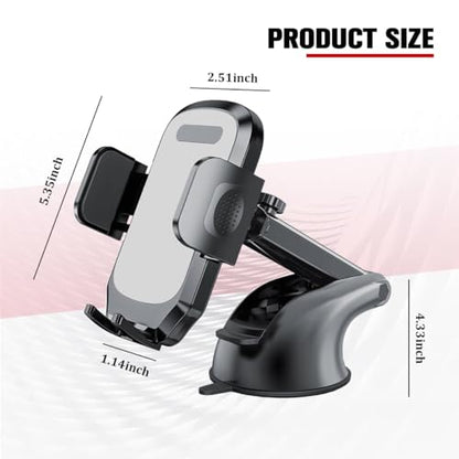 Car Phone Holder, 360° Adjustable Suction Cup Stable Vehicle Dashboard Cell Phone Mount with Air Vent Clamp, Hands Free Automotive Windshield Smartphone Holder, Universal Fit (Gray) - color: Gray