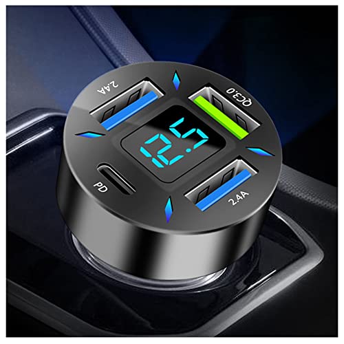 Car Charger 66W Super Fast Charging with USB PD&QC 3.0(Voltmeter&LED Lights) Universal Quick Charge for 12-24V Car Cigarette Lighter Plug,Compatible with iPhone 14 13 12,S22 S21 S20,iPad(Black) - color: Black