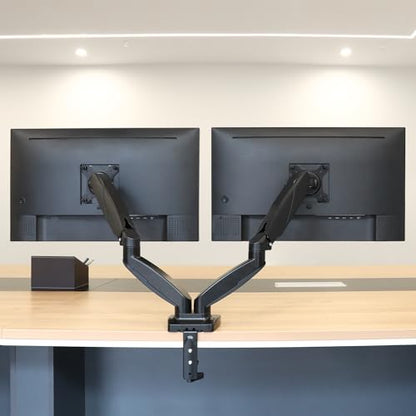 Amazon Basics Gas Spring Dual Monitor Arm Desk Mount, Adjustable Tension, Fits 15–27 Inch Monitors, Supports 4.4–15.4 lbs Each Arm, VESA 75x75/100x100, Black - size: Dual, style: GasSpringMonitor