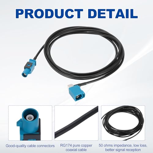 uxcell 2Pcs Antenna Extension Cable, 6.6ft/2m Longer Fakra-Z Male to Right Angle Fakra-Z Female RF Coax Cable for Car Stereo Head Unit GPS Navigation FM AM Radio RG174 - size: 6.6ft/2m