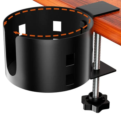 OOKUU Upgraded Large Desk Cup Holder Clamp, Anti-Spill Table Cup Holder, Metal Office & PC Gaming Desk Accessories, Compatible with Universal Cup, Bottles, Pencil Holder (Black) - color: Black, size: 3.95 inch
