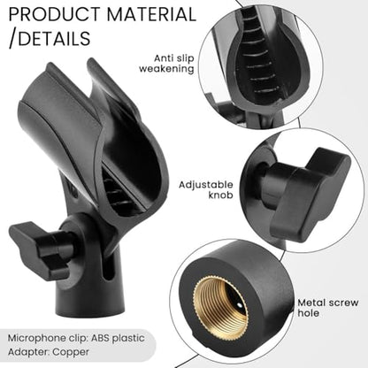 2 Pcs Microphone Clip, Adjustable Mic Clips for Stands With 5/8" to 3/8" Copper Screws, Flexible Mic Adapter Desk Universal Microphone Stand Adaptor(COLOR:black)