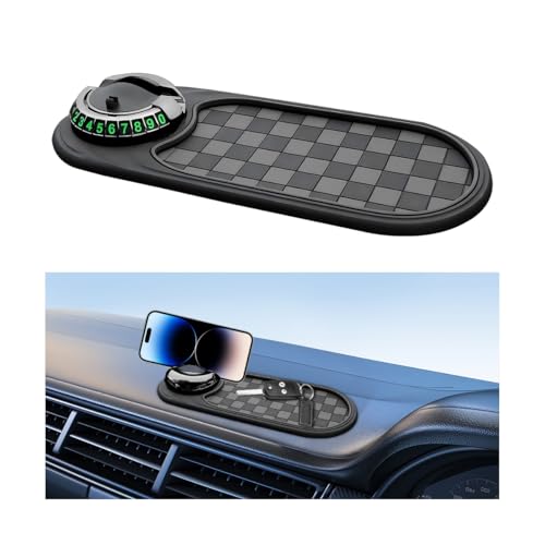 HZEL Car Dash Anti-Slip Pad, 3 in 1 Rotating Vehicle Dashboard Mat with Temporary Parking Number, Anti-Shake Auto Phone Sunglasses Keys Holder Organizer Pad, Universal Fit (Black/Gray) - color: Black/Gray