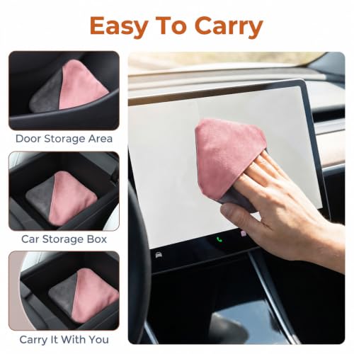 Car Screen Cleaner, 4''×4'' Car Touch Screen Cleaner Non-Scratch Microfiber Auto Touchscreen Cleaning Cloth Automotive Touchscreen Cleaners Cloth for Vehicle Dashboard Cars Display Interior (Pink)