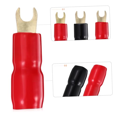 10 Pairs Copper Gold Plated 4 Gauge Strip Spade Terminal Spade Fork Adapters Connectors Plugs Crimp Barrier Spades for Speaker Wire Cable Terminal Plug - 4GA (Red and Black)