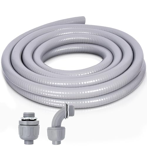 Liquid-Tight Conduit and Connector Kit - 1/2 Inch 5 FT Non Metallic Liquid Tight Electrical Conduit with 1 Straight and 1 Angle Fittings - size: 1/2inch 5 Ft