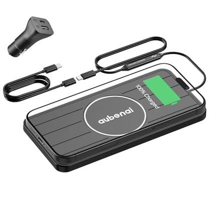 Wireless Car Charger Pad, 15W Fast Charging Pad with 70cm Extension Cable, Non Slip Car Wireless Phone Charger Mat Compatible with iPhone 16/15/14/13, AirPods, Samsung S25 S24(Extension USB-C) - color: Black-Extension USB-C