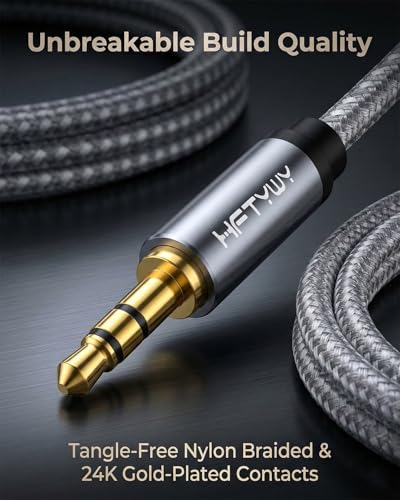 90-Degree Right Angle Aux Cord 20ft, 3.5mm Audio Cable Nylon Braided, Hi-Fi Stereo Sound for Car Stereo, Headphones, Speakers, Desktop Gaming - No Bulk, No Strain - size: 20ft