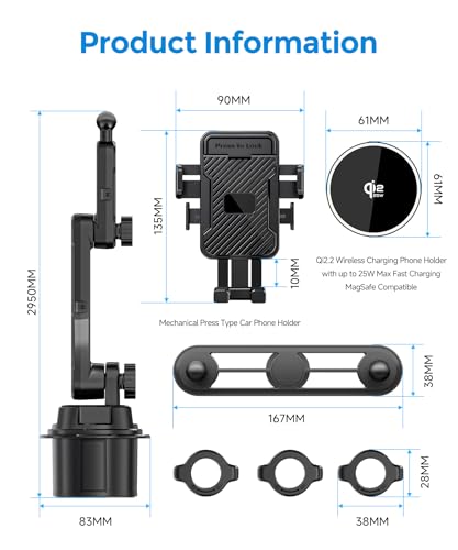 Qi2.2 25W Dual Cup Holder Car Charger with MagSafe Mount, Holds 2 Phones - color: Clamp & Charger