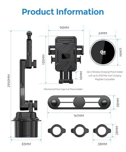 Qi2.2 25W Dual Cup Holder Car Charger with MagSafe Mount, Holds 2 Phones - color: Clamp & Charger